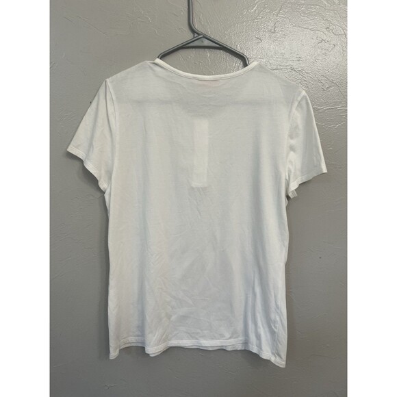 TORY BURCH RUFFLE T SHIRT WHITE SIZE Large Gold Buttons Logo Blouse Top - Picture 4 of 4